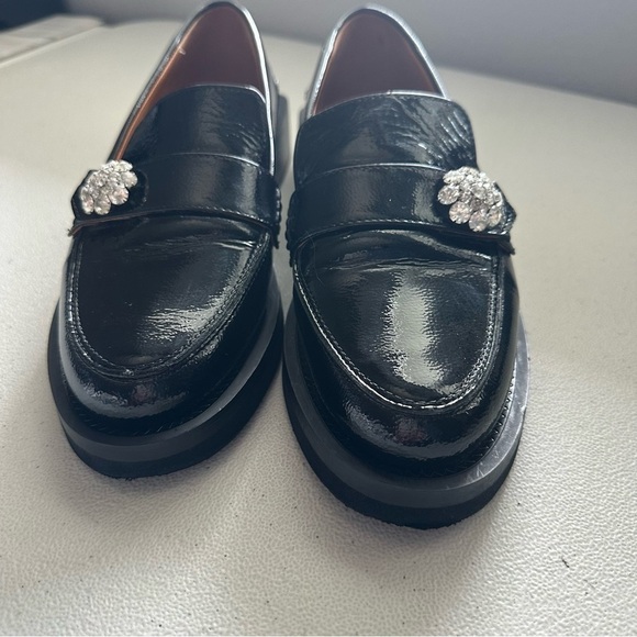 Ganni Jewel Loafers Black Patent Leather Crystal Embellished Chunky Lug - Picture 5 of 11